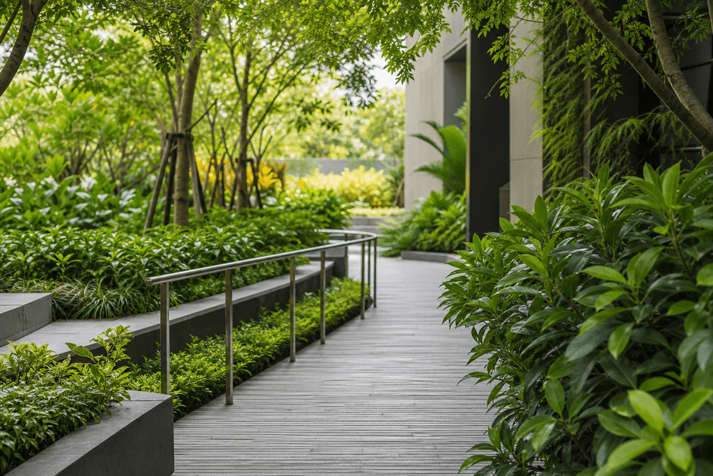 Senderos y alturas inclusivos para jardines urbanos